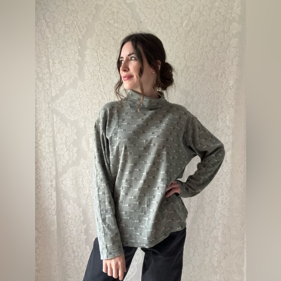 Green 90s Style Turtle Neck Mountains & Trees Long Sleeve Top - Picture 12 of 16